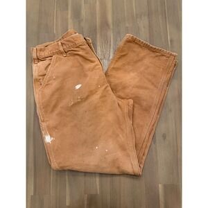 Carhartt Work Pants Mens 40x34 Brown Canvas Flannel Lined Carpenter Cargo
